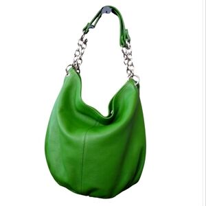 Vintage Vtg Y2k Xl Bodhi Leather Bright Green Hobo Bag Silver Chain Hardware